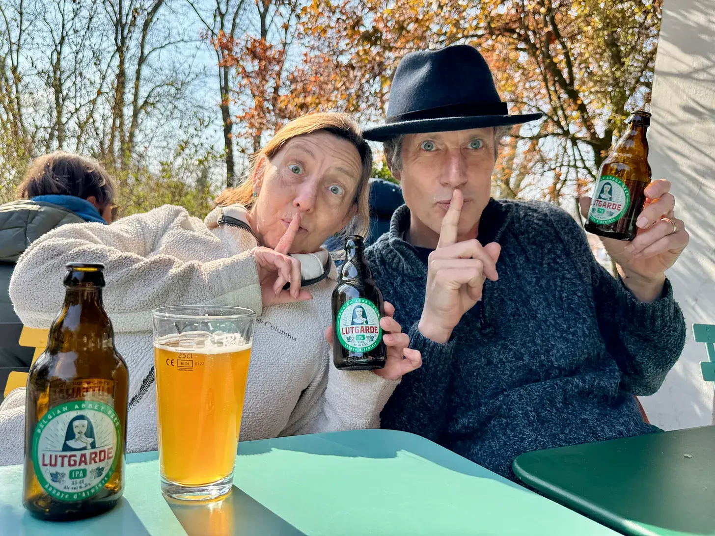 Testing Aywiers Abbey’s excellent Lutgarde IPA with my wife Jessica. A rebellious former pupil at a Belgian convent school, she does not remember meeting any such flirtatious, simpering nuns.