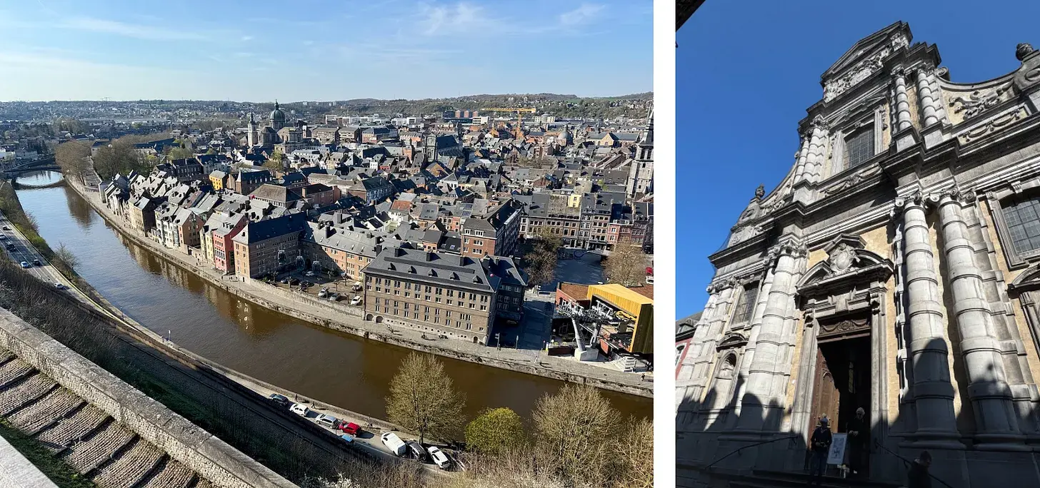 Namur from the citadel, and its early 17th century Church of Saint-Loup. One of the finest surviving baroque buildings of Belgium, French poet Charles Baudelaire called it “a sinister and gallant marv